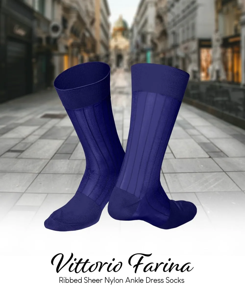 Men??s Ribbed Sheer Nylon Anklet Dress Socks - Soft, Breathable, Reinforced, No-Slip Comfort (3-Pack)