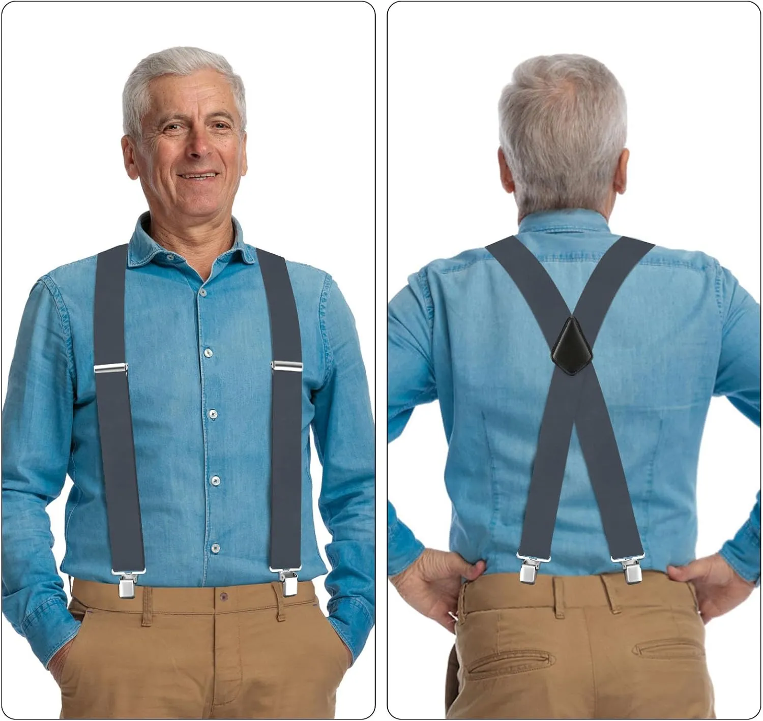 Men's Suspenders Heavy Duty Suspenders for Men Braces 2 inch Wide Clips High Elastic X Style Adjustable Work Suspenders