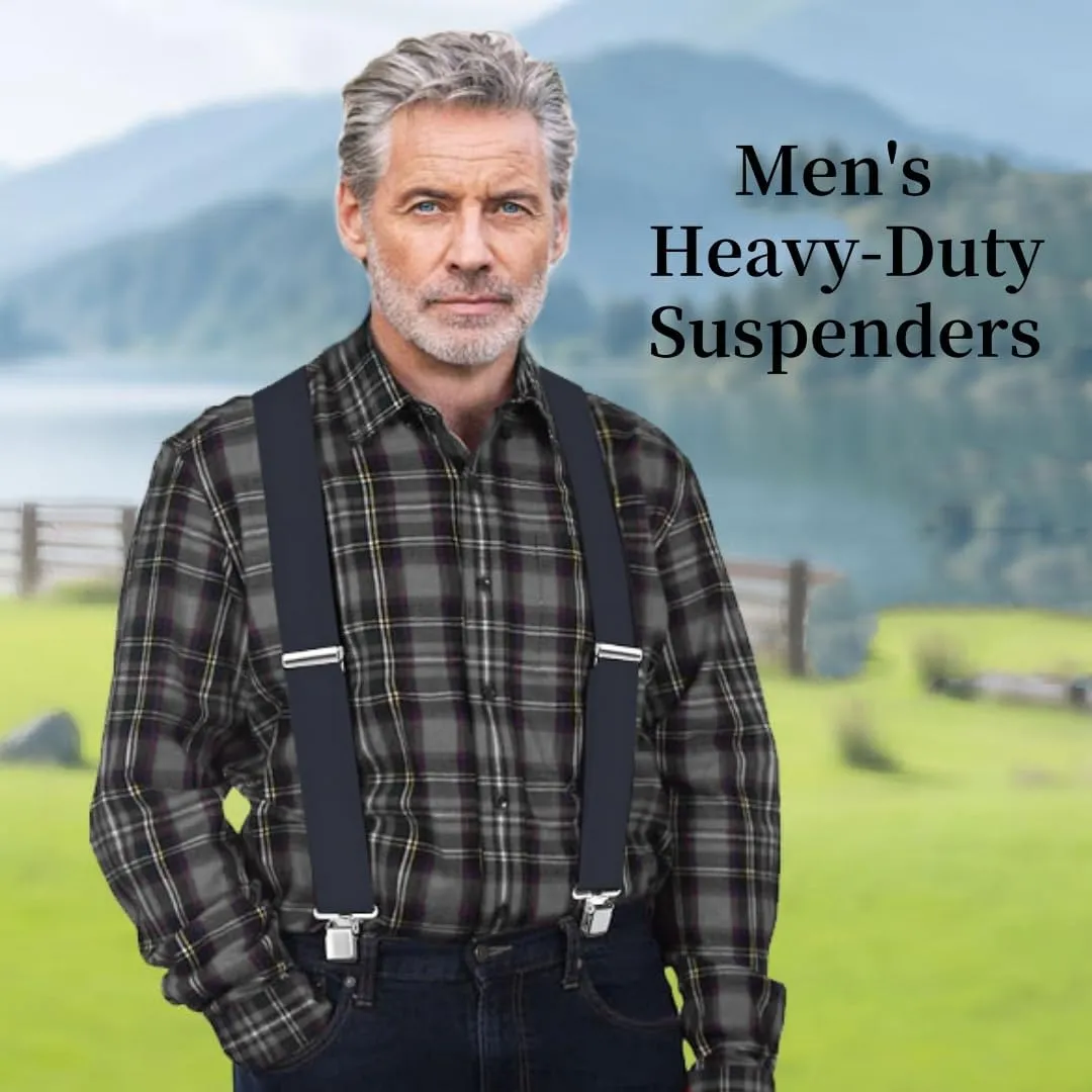 Men's Suspenders Heavy Duty Suspenders for Men Braces 2 inch Wide Clips High Elastic X Style Adjustable Work Suspenders