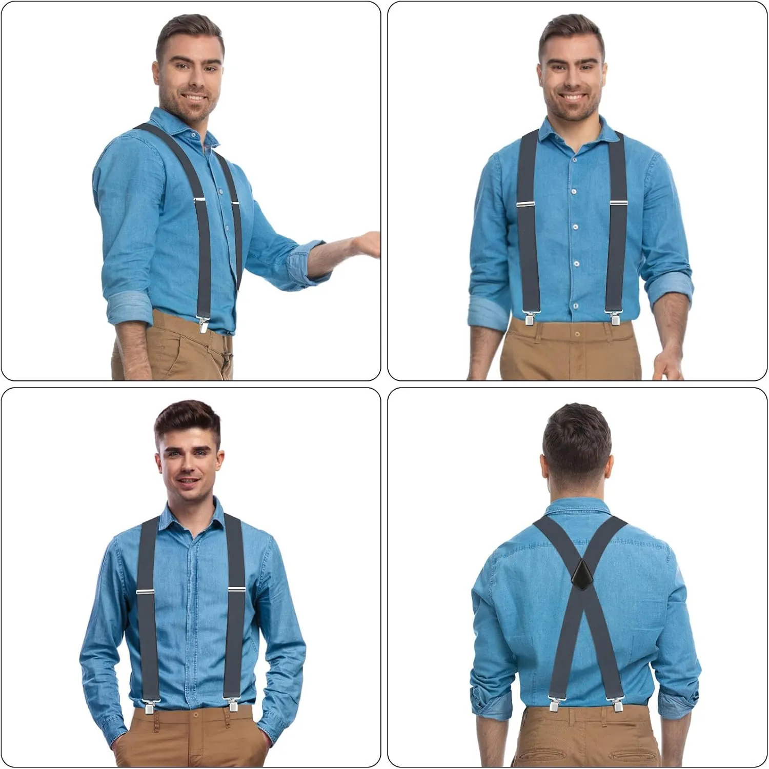 Men's Suspenders Heavy Duty Suspenders for Men Braces 2 inch Wide Clips High Elastic X Style Adjustable Work Suspenders