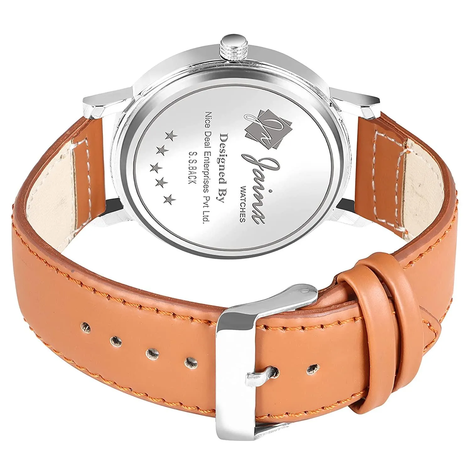 Men's White Dial Leather Strap Analog Watch - JM7144