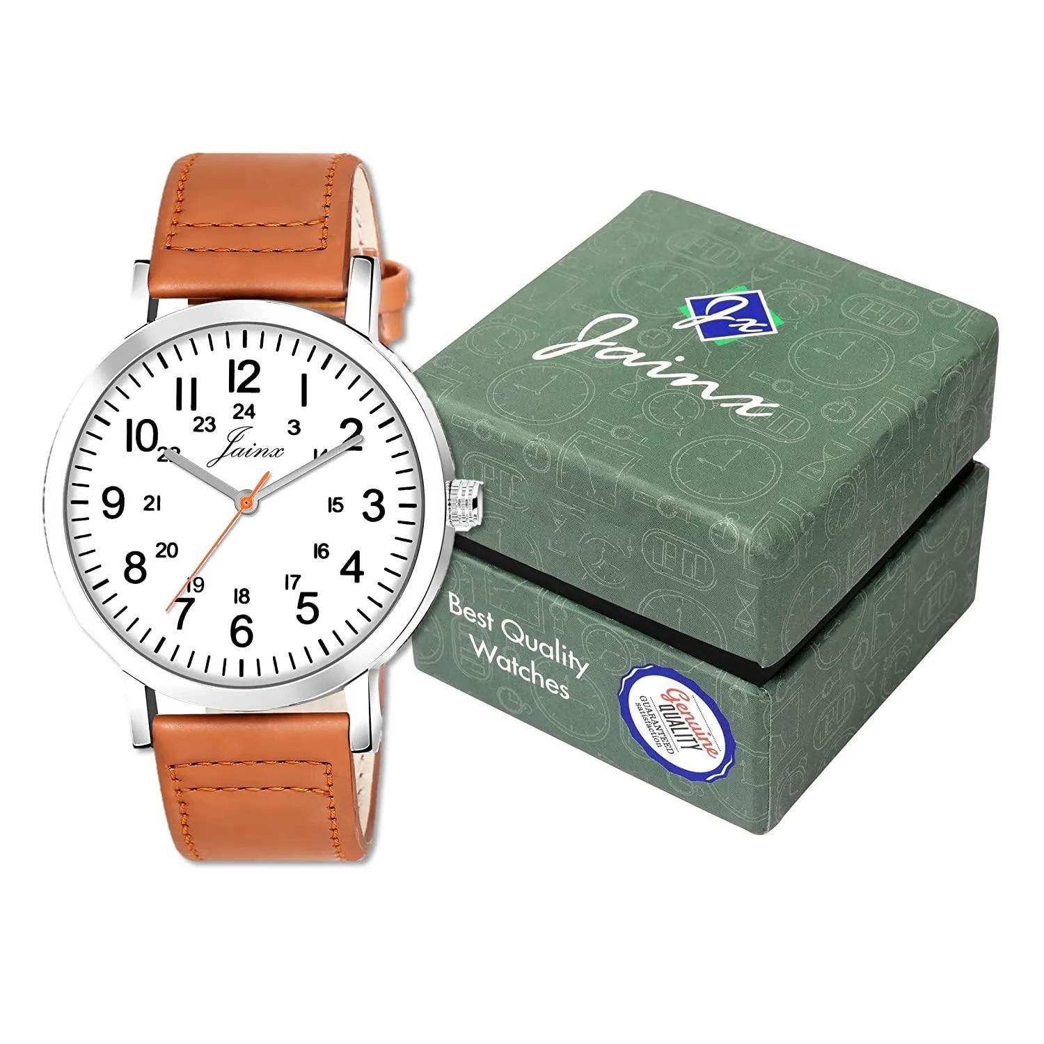 Men's White Dial Leather Strap Analog Watch - JM7144