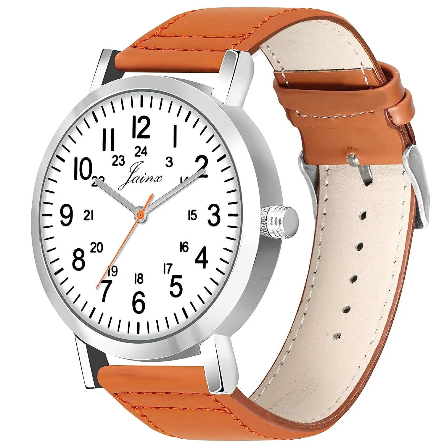 Men's White Dial Leather Strap Analog Watch - JM7144