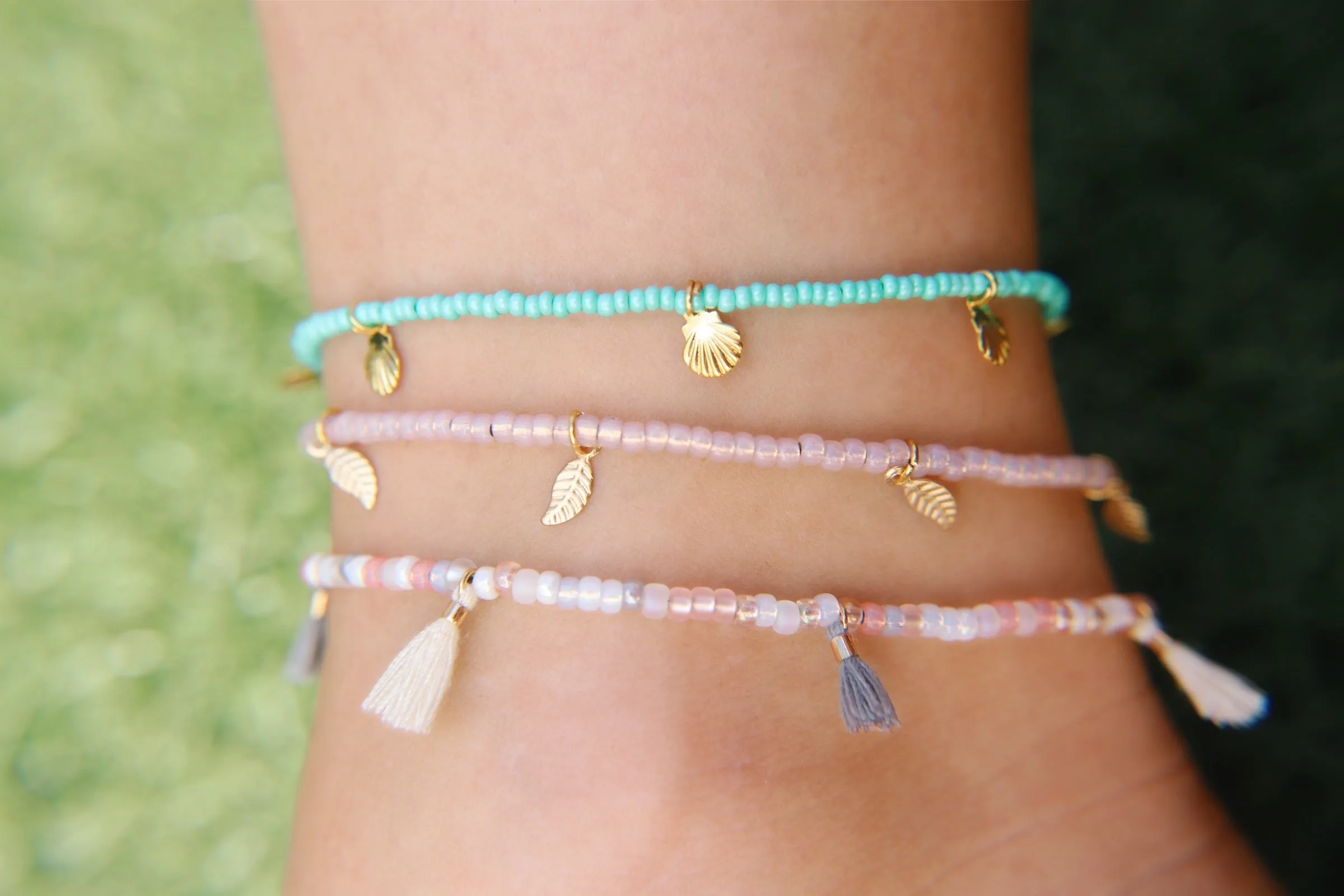 Mermaid Cove Seed Beaded Sea Shell Charms Anklet