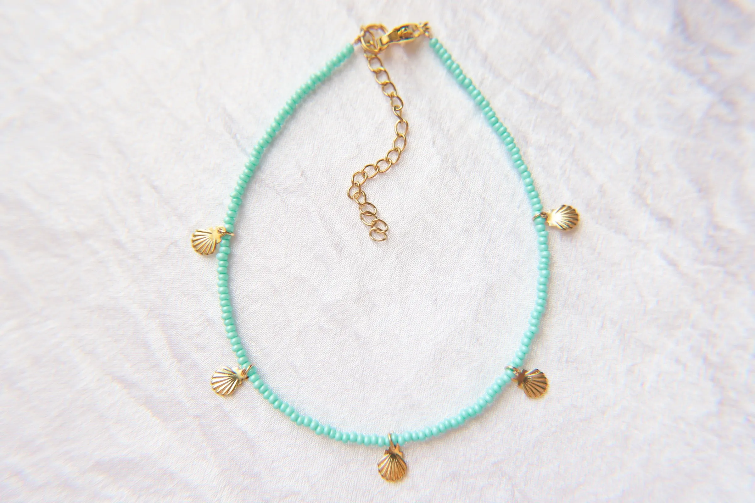 Mermaid Cove Seed Beaded Sea Shell Charms Anklet