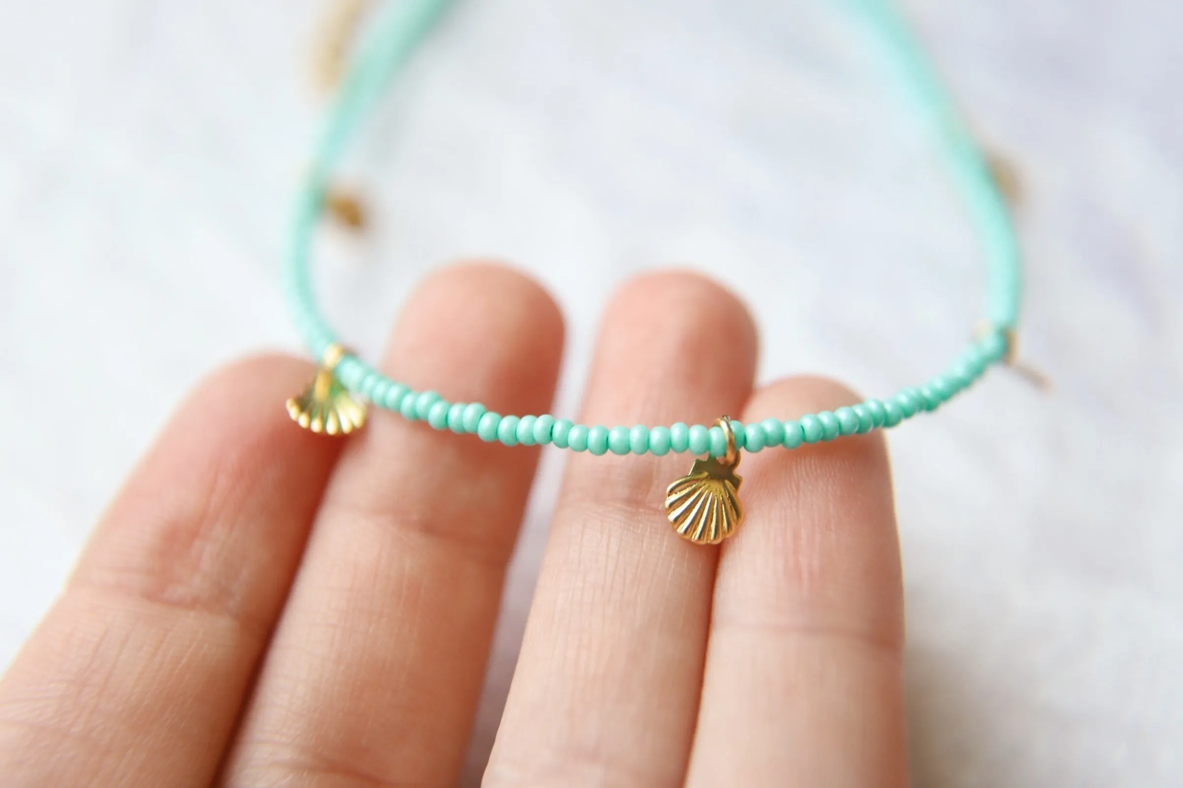 Mermaid Cove Seed Beaded Sea Shell Charms Anklet