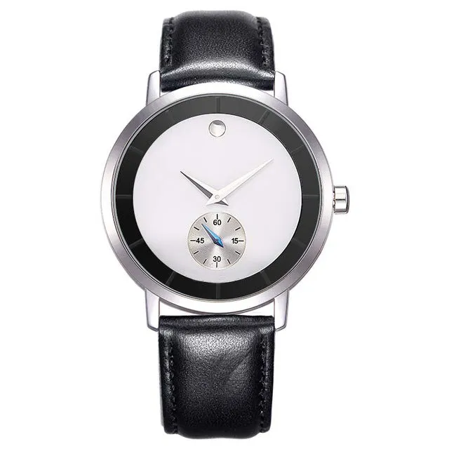 Minimalist Dial Waterproof Leather Wristwatch