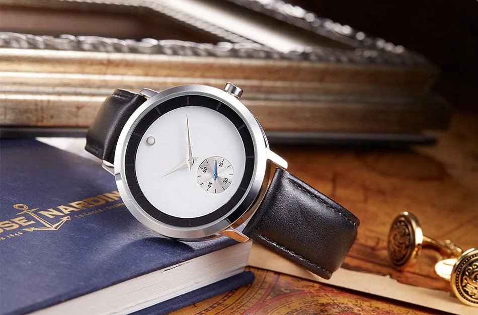 Minimalist Dial Waterproof Leather Wristwatch