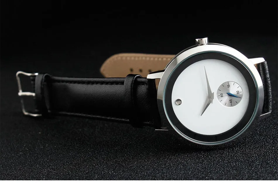 Minimalist Dial Waterproof Leather Wristwatch