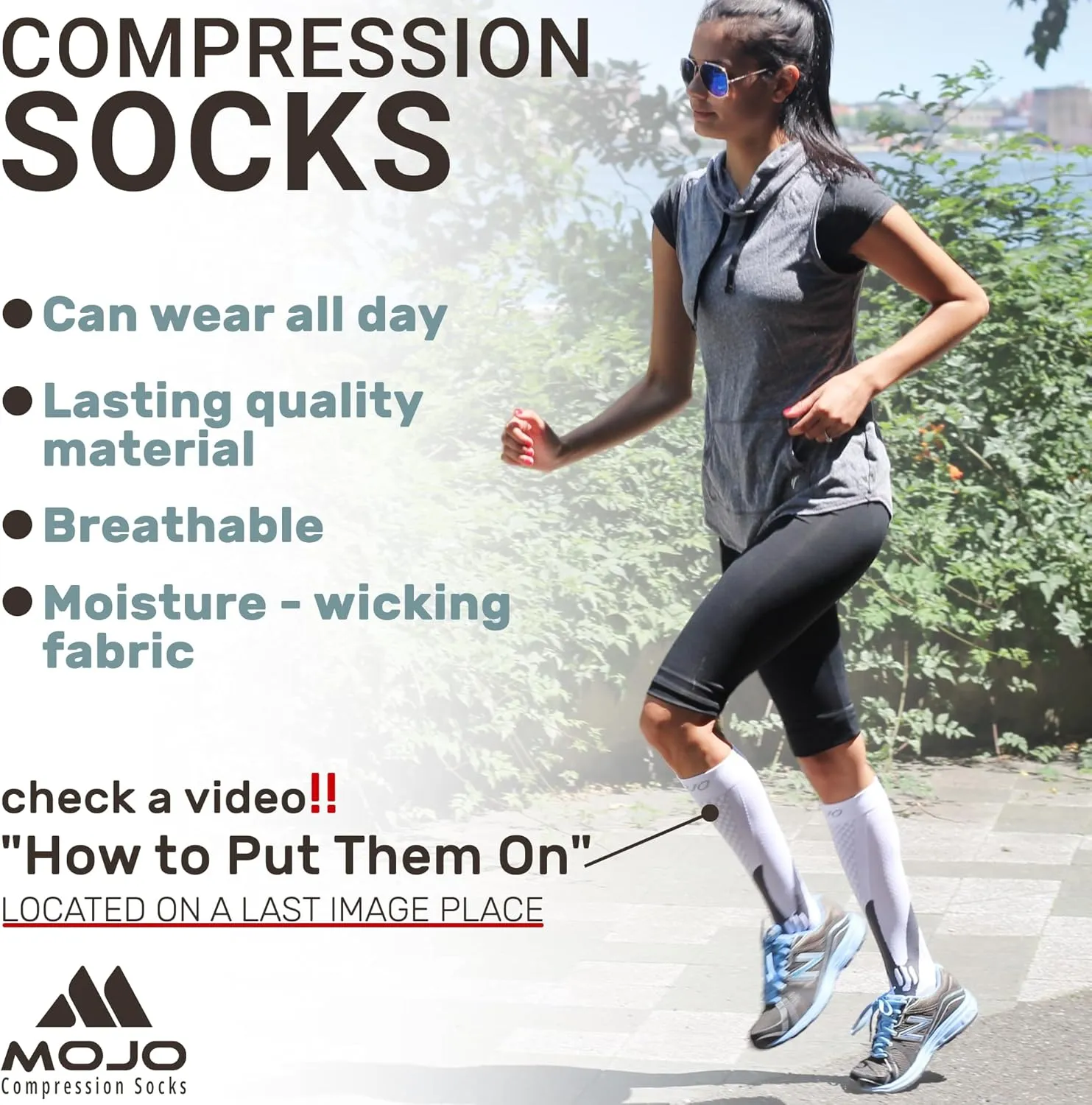 Mojo Compression Socks for Women and Men 20-30mmHg Knee High, A602