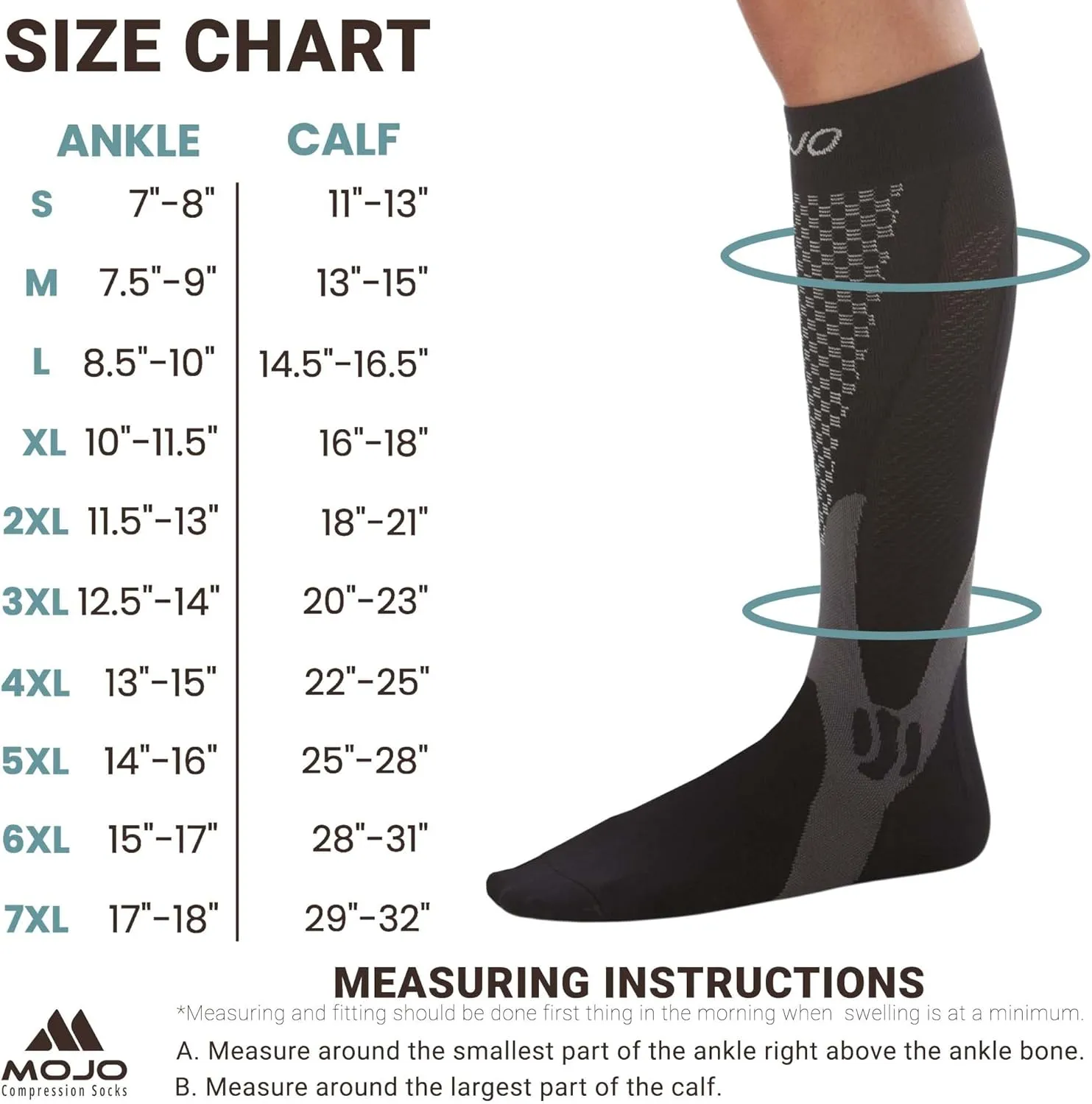 Mojo Compression Socks for Women and Men 20-30mmHg Knee High, A602