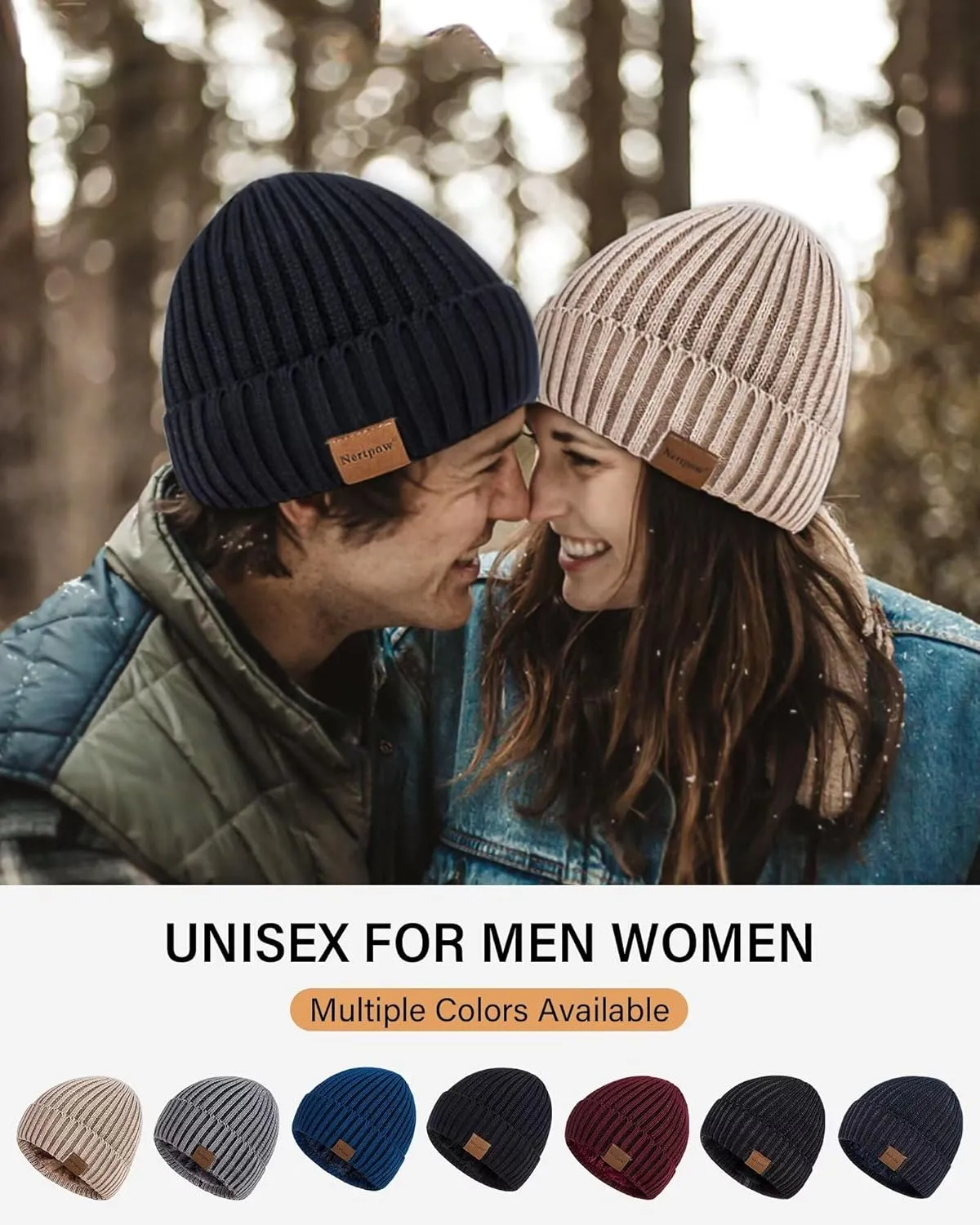 Nertpow Mens Beanie Hats 3 Pack, Winter Hats for Men Women Warm Thermal Fleece Lined, Thick Knit Fashion Skull Cap for Guys