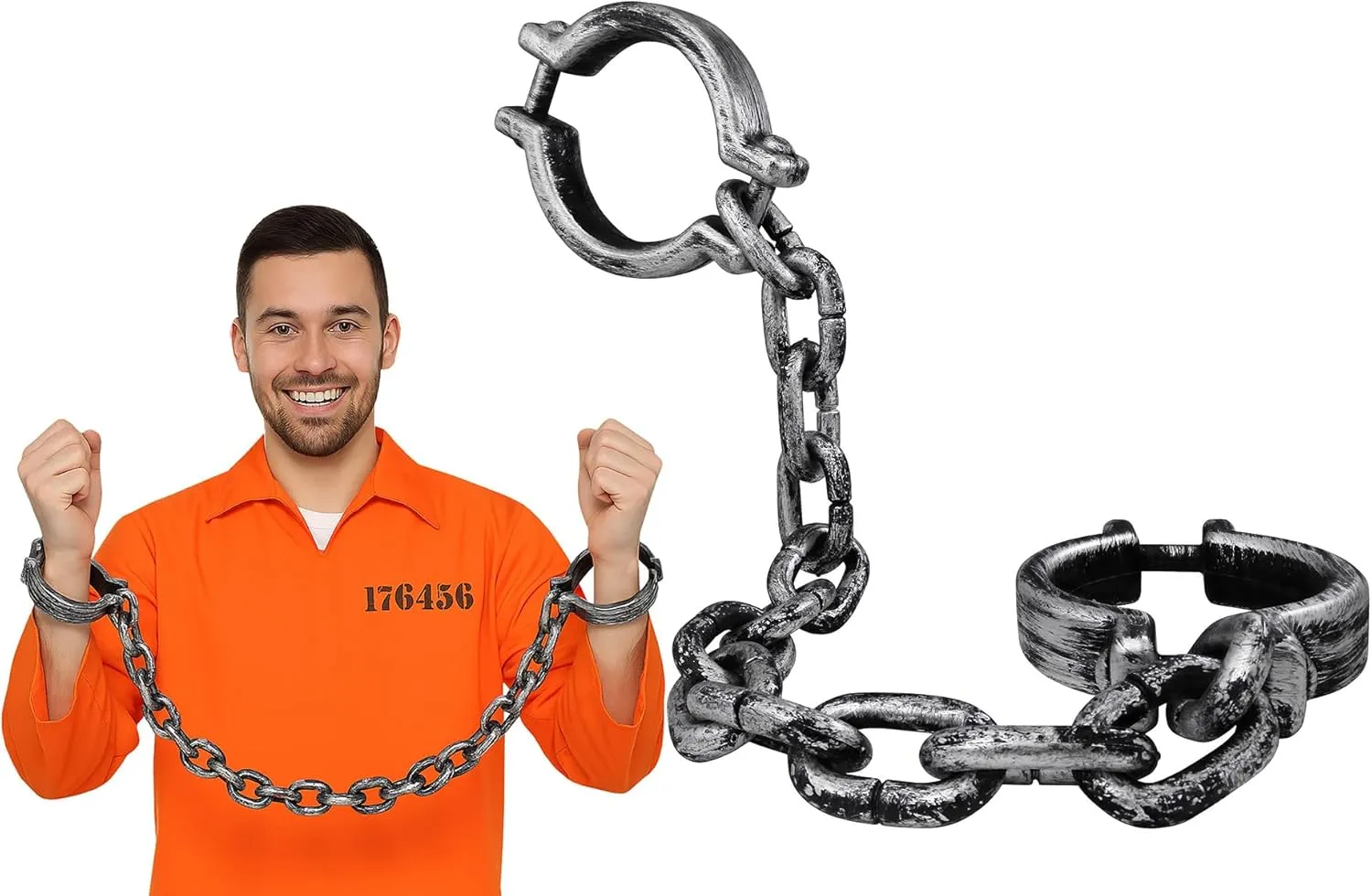 Nicky Bigs Novelties Plastic Shackles with Chain 34.5" Fake Handcuffs Prop for Prisoner Ghost Dungeon Halloween Costume Haunted House Decor Lightweight Adult Accessory