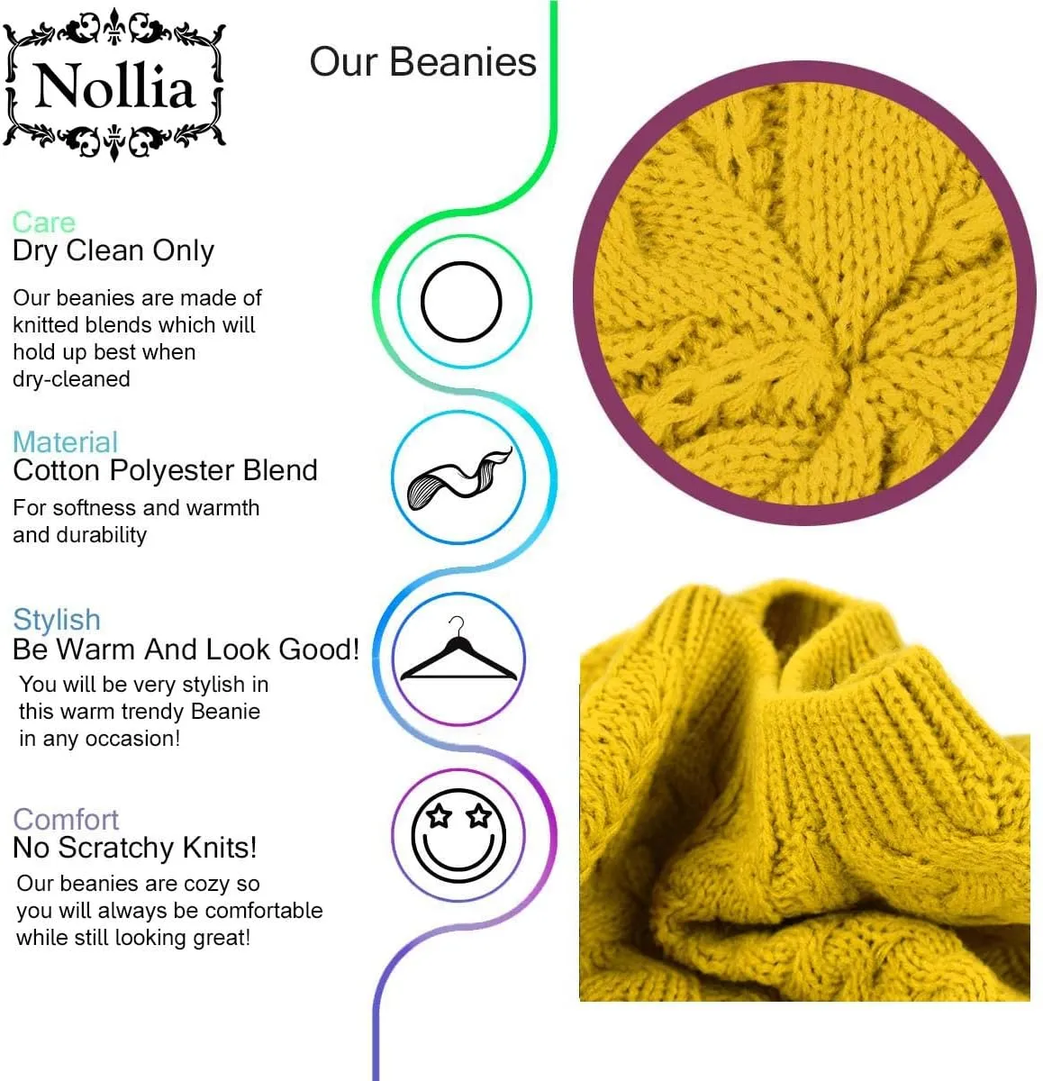 Nollia Soft Knit Solid Color Beanie, Chic, and Lightweight Crochet Knitted Style Beanie Hat for Women, One Size Slouchy Hat