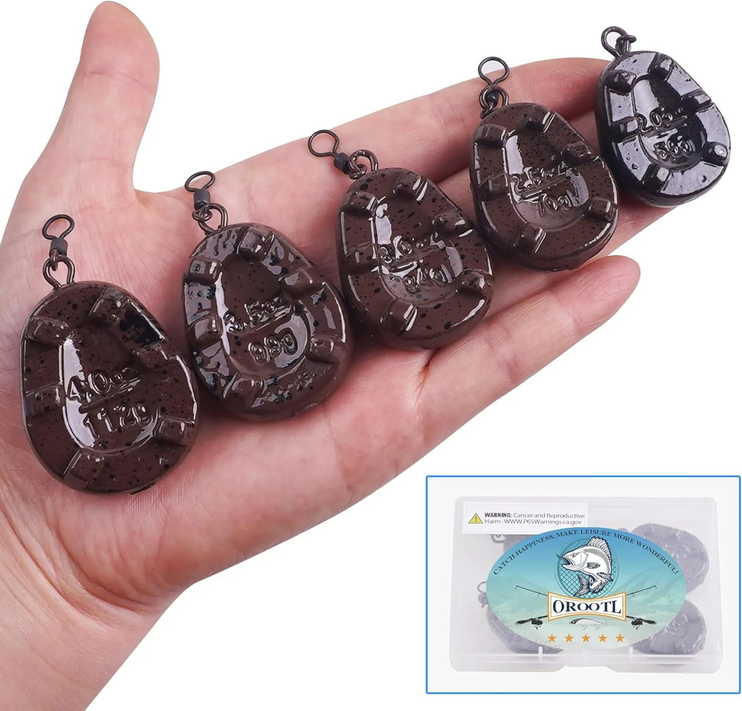 OROOTL Carp Fishing Weights Sinkers, 5pcs Carp Weight with Rolling Swivels Coated Tapered Flat Pear Fishing Sinkers with Swivels Carp Fishing Tackle