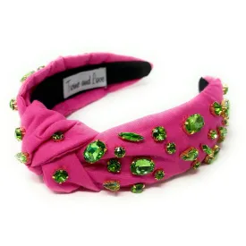 Pink Green Jeweled Knot Headband