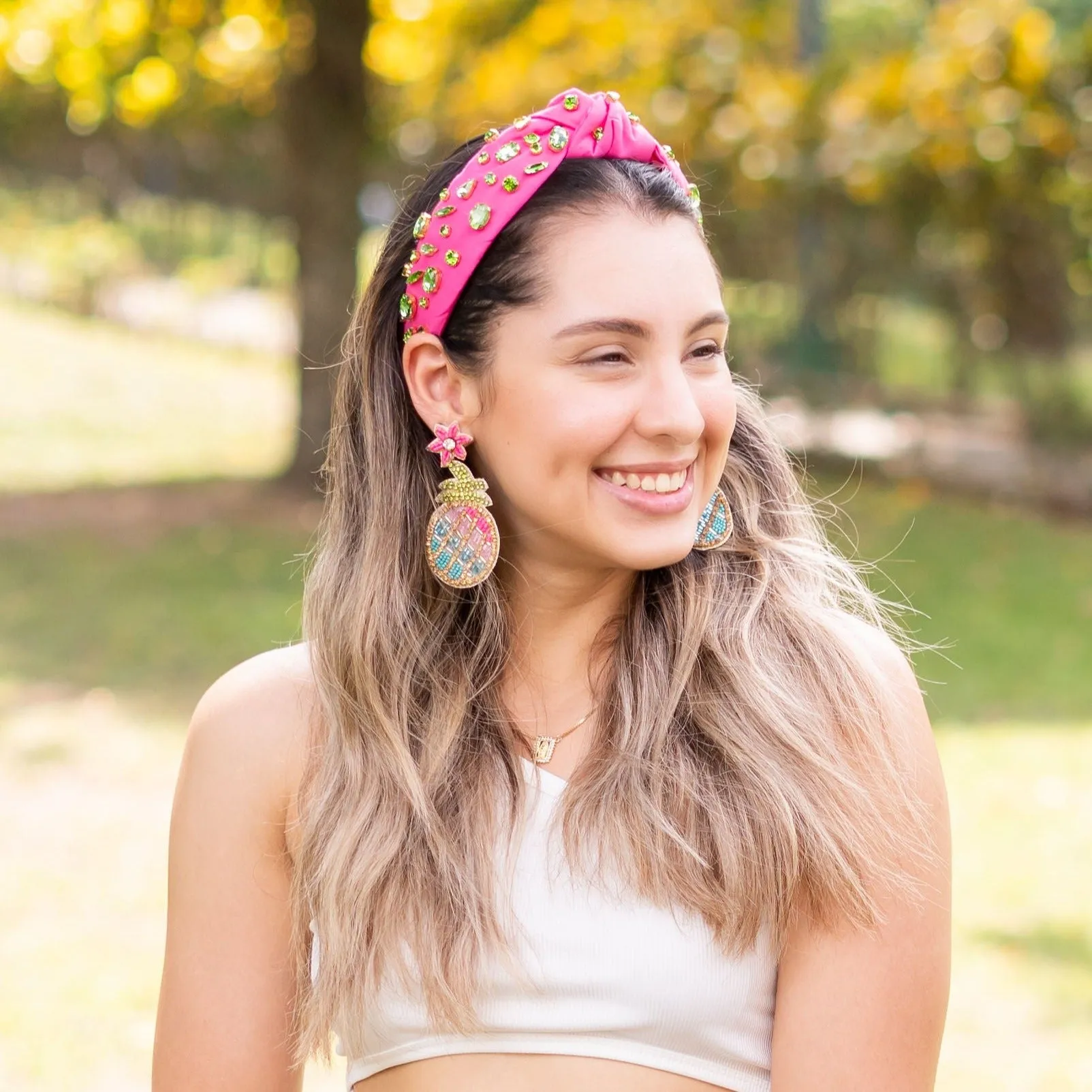 Pink Green Jeweled Knot Headband