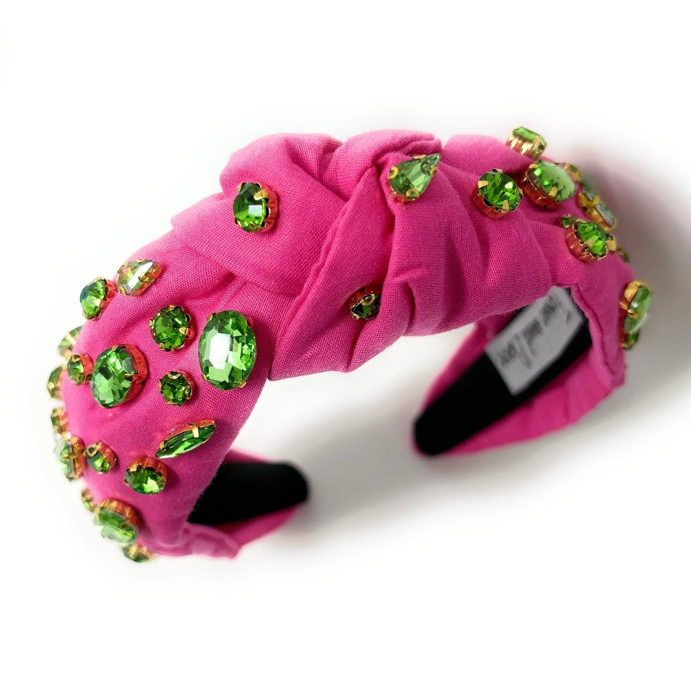 Pink Green Jeweled Knot Headband