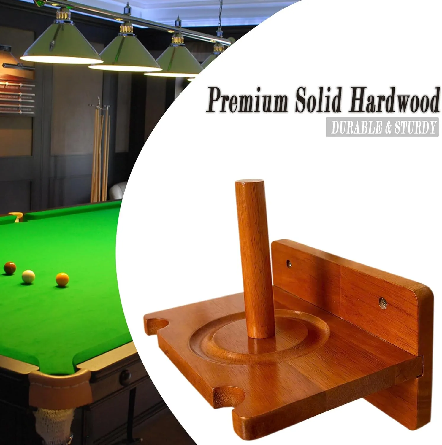 Pool Cue Stick Claw Holder Hold 2 Billiard Cues, Cone Chalk Holder with Ball Rack Wall Mount, Pool Stick Holder Storage Accessories (Oak)