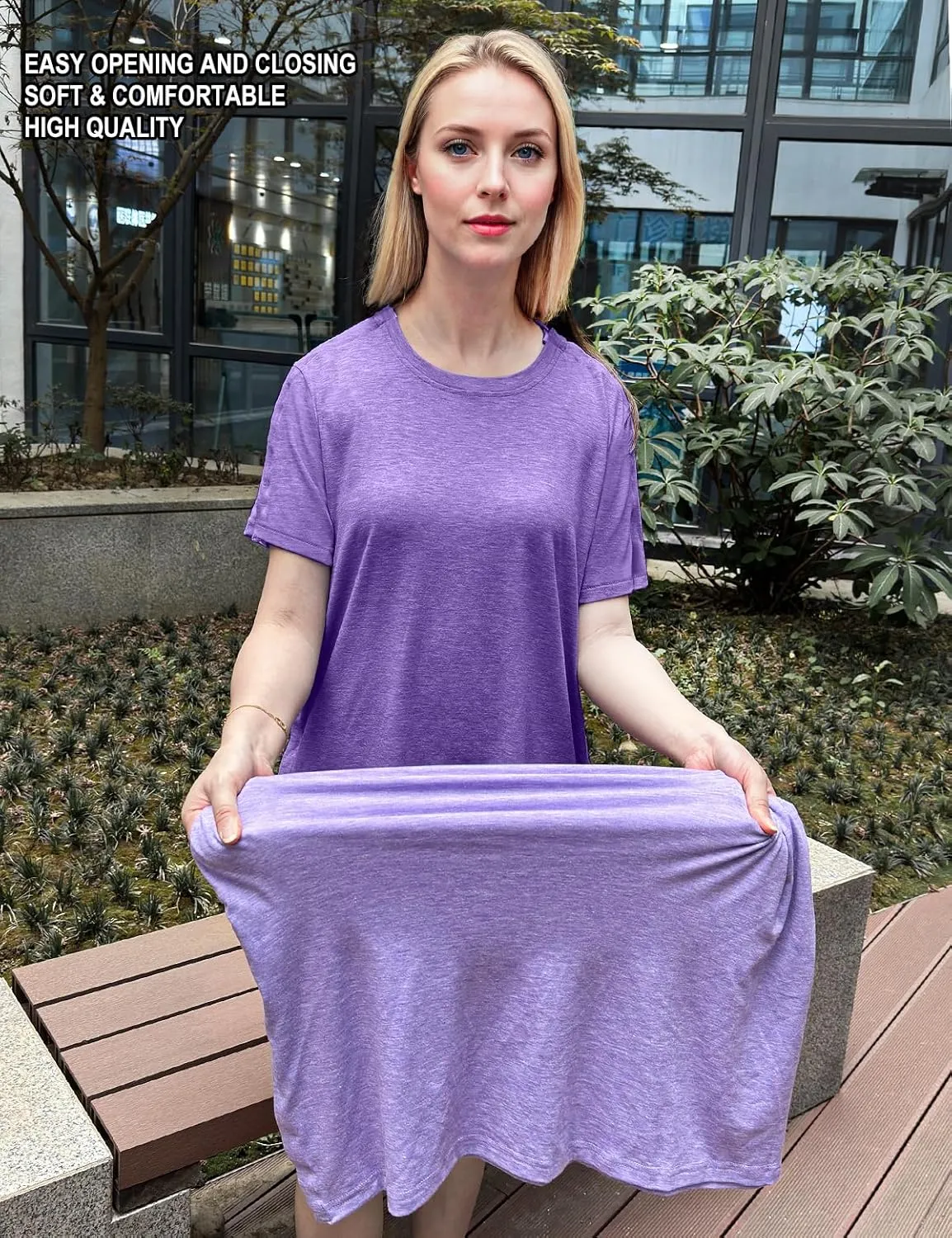 Post Shoulder Surgery Shirts for Women- Short Sleeve-Full Snap-Open Arm Shoulder Recovery Clothing Chemo Clothing