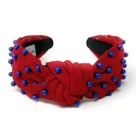 Red Blue Pearl Knot Headband