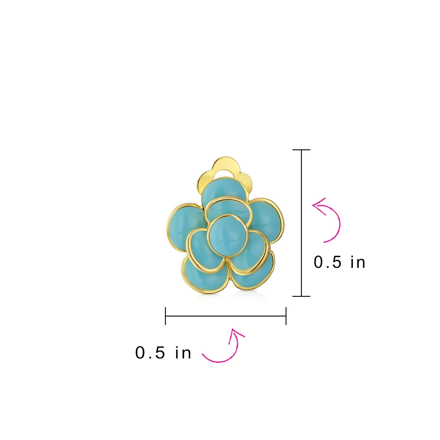 RedBlue Turquoise Enamel Rose Clip-On Earrings Non-Pierced 14K Gold Plated
