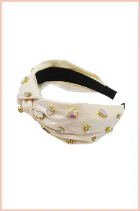 RHINESTONE METALLIC FABRIC KNOT HEADBAND