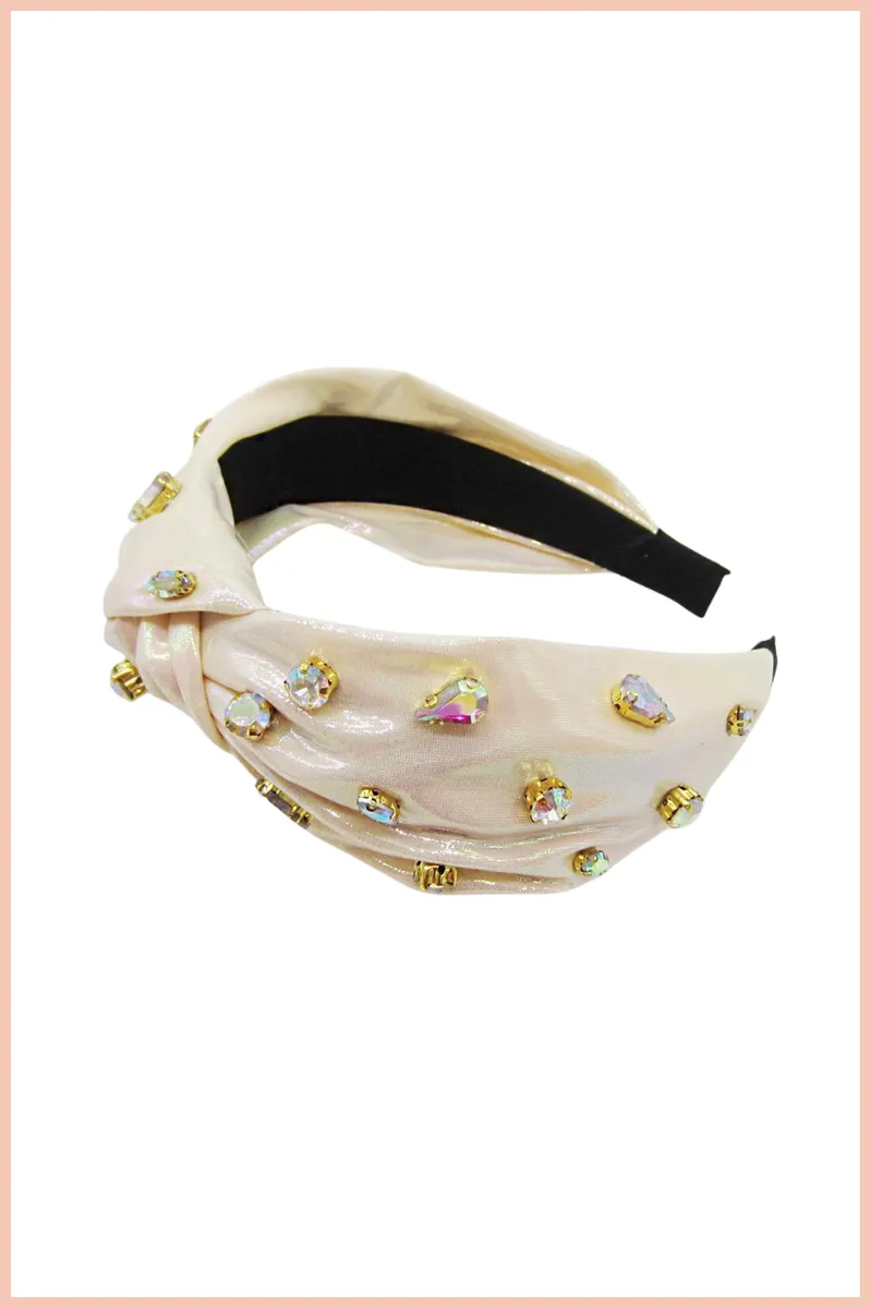 RHINESTONE METALLIC FABRIC KNOT HEADBAND