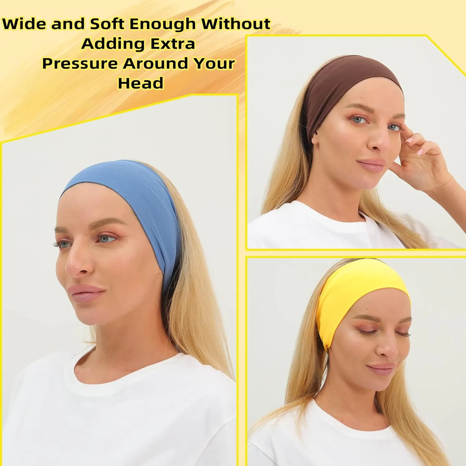 RITOPER Workout Wide Headbands for Women Non Slip, Super Soft Yoga Running Exercise Head Bands, Elastic Sweat Band Hair Bands for Women's Hair, Womens Solid Headband Hair Wrap