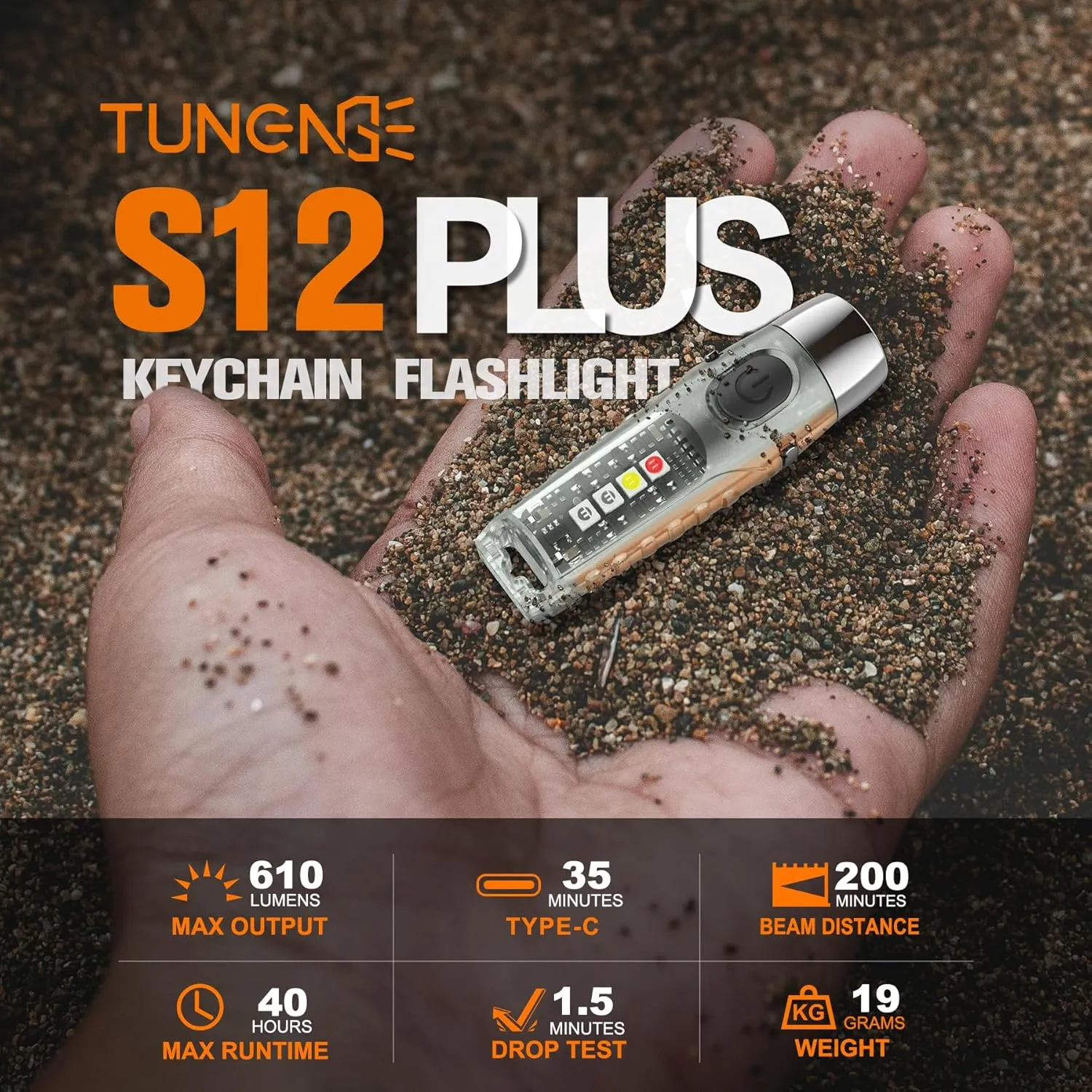 S12Plus Keychain Flashlight610 High Lumen EDC Pocket Flashlight,USB C Rechargeable Mini LED Flashlight,Small Flashlight,for Camping, Outdoor,Father's Day(Fluorescent White)