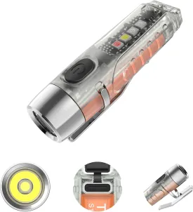 S12Plus Keychain Flashlight610 High Lumen EDC Pocket Flashlight,USB C Rechargeable Mini LED Flashlight,Small Flashlight,for Camping, Outdoor,Father's Day(Fluorescent White)