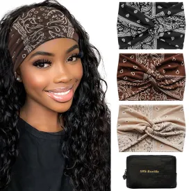 S&N Remille Wide Headbands for Women, Large Hairband, Elastic Non-Slip Headband Twist Knotted Accessories, Yoga Workout Vintage Hair 3 Pack (Colour-10)
