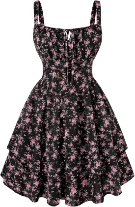 Scarlet Darkness Floral Corset Dress for Women Ruffle Mini Dress Summer Sundress