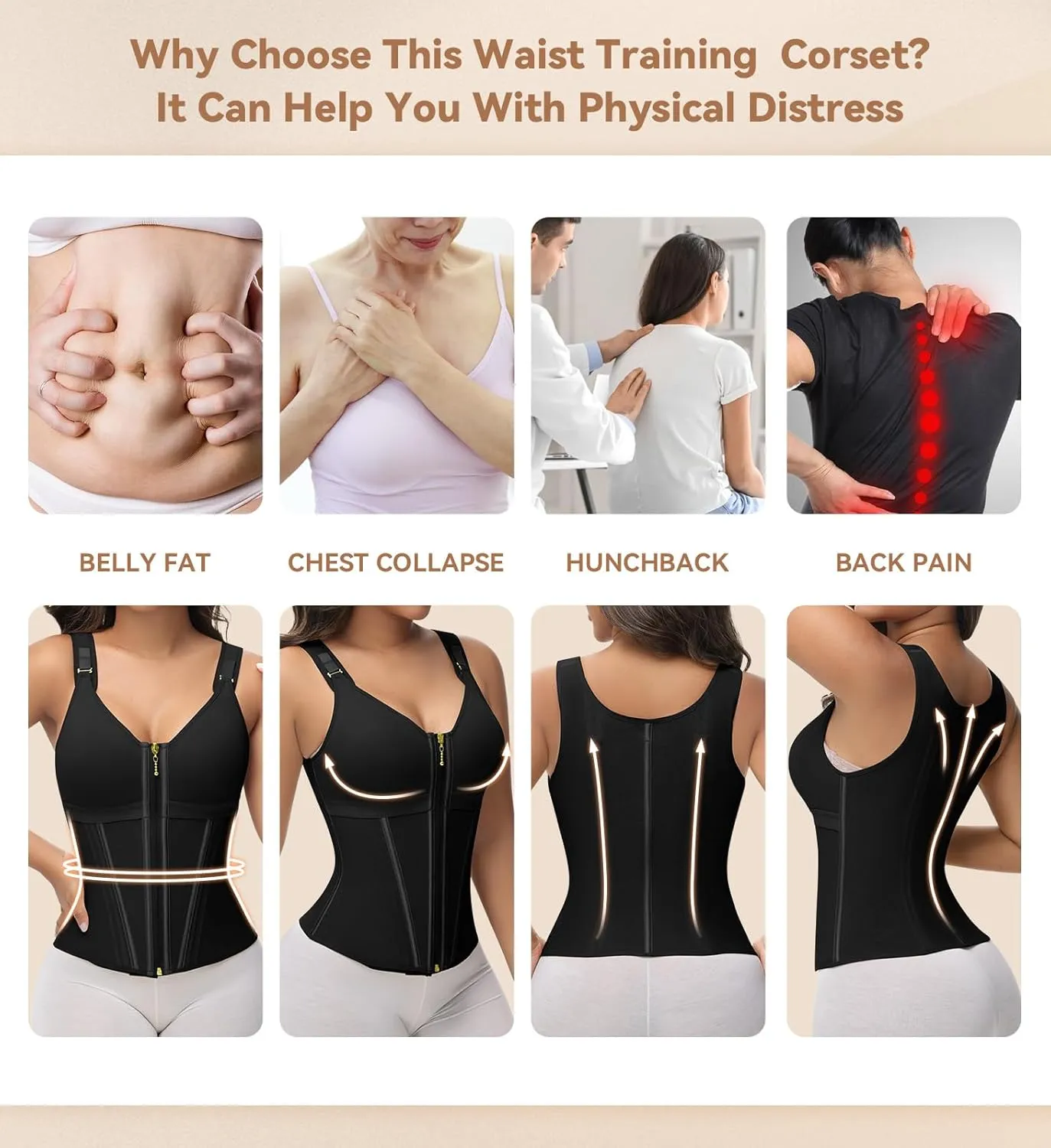 SHAPSHE Waist Trainer Corset for Women Tummy Control Sport Workout Body Shaper Vest for Women Postpartum Gym Zipper and Hooks