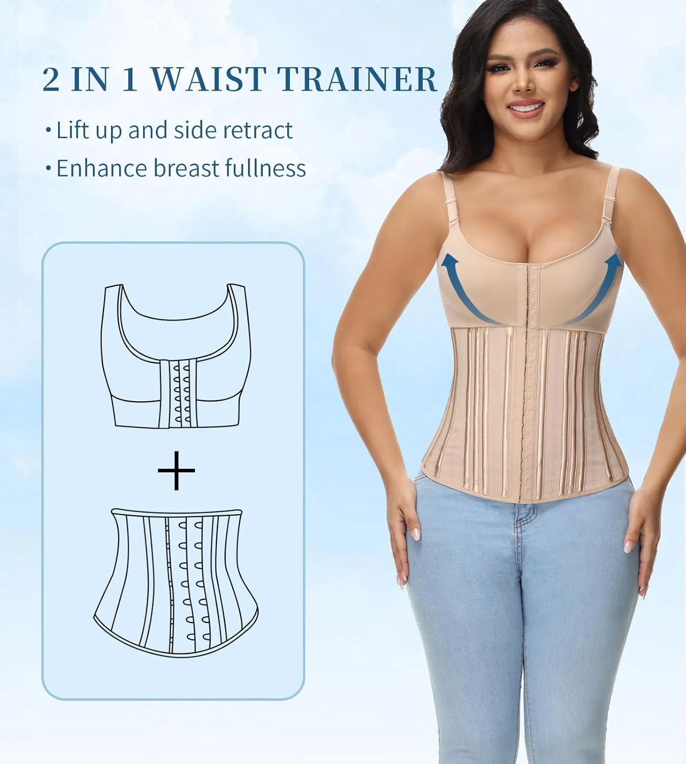SHAPSHE Waist Trainer for Women Workout Waist Cincher Tummy Control Sweat Waist Trimmer Body Shaper Steel Bone with Bra