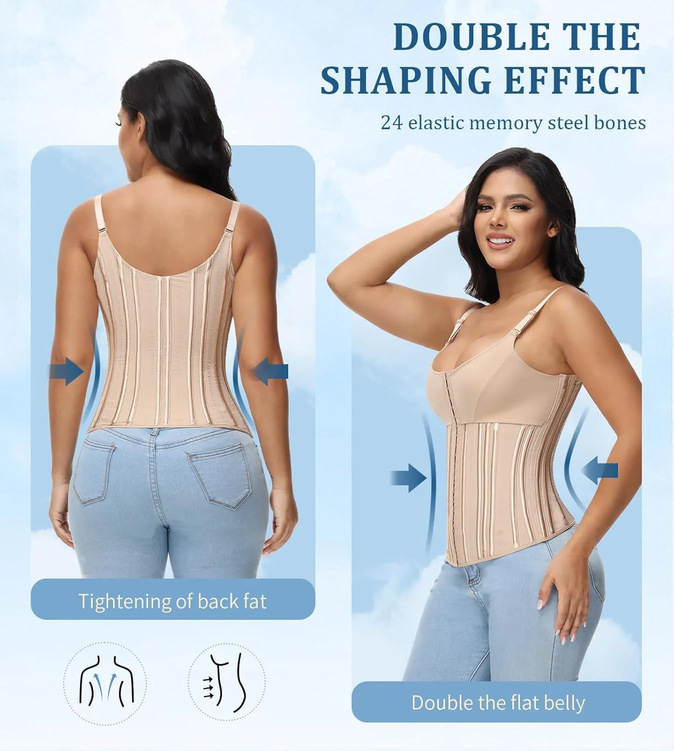 SHAPSHE Waist Trainer for Women Workout Waist Cincher Tummy Control Sweat Waist Trimmer Body Shaper Steel Bone with Bra