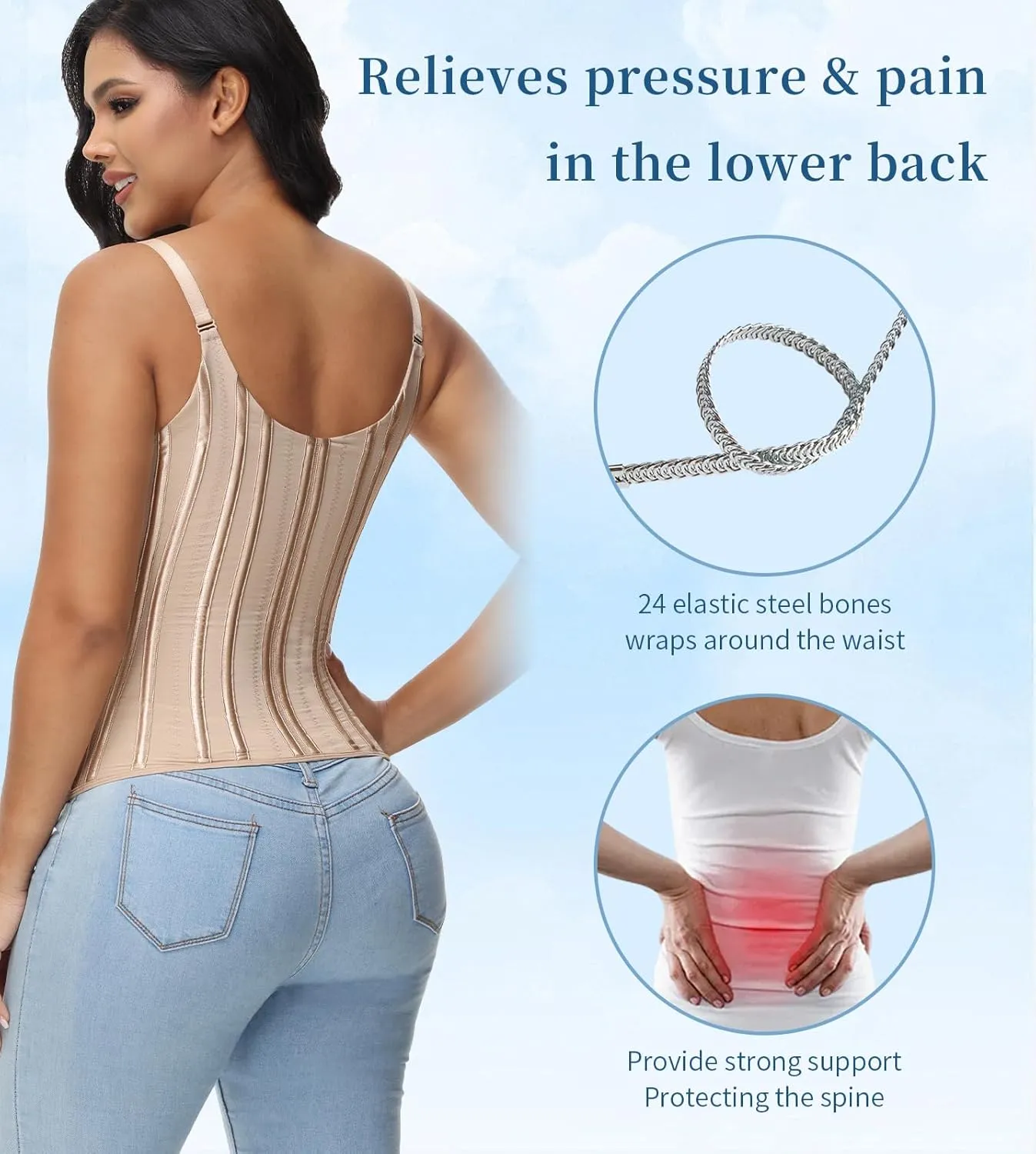 SHAPSHE Waist Trainer for Women Workout Waist Cincher Tummy Control Sweat Waist Trimmer Body Shaper Steel Bone with Bra