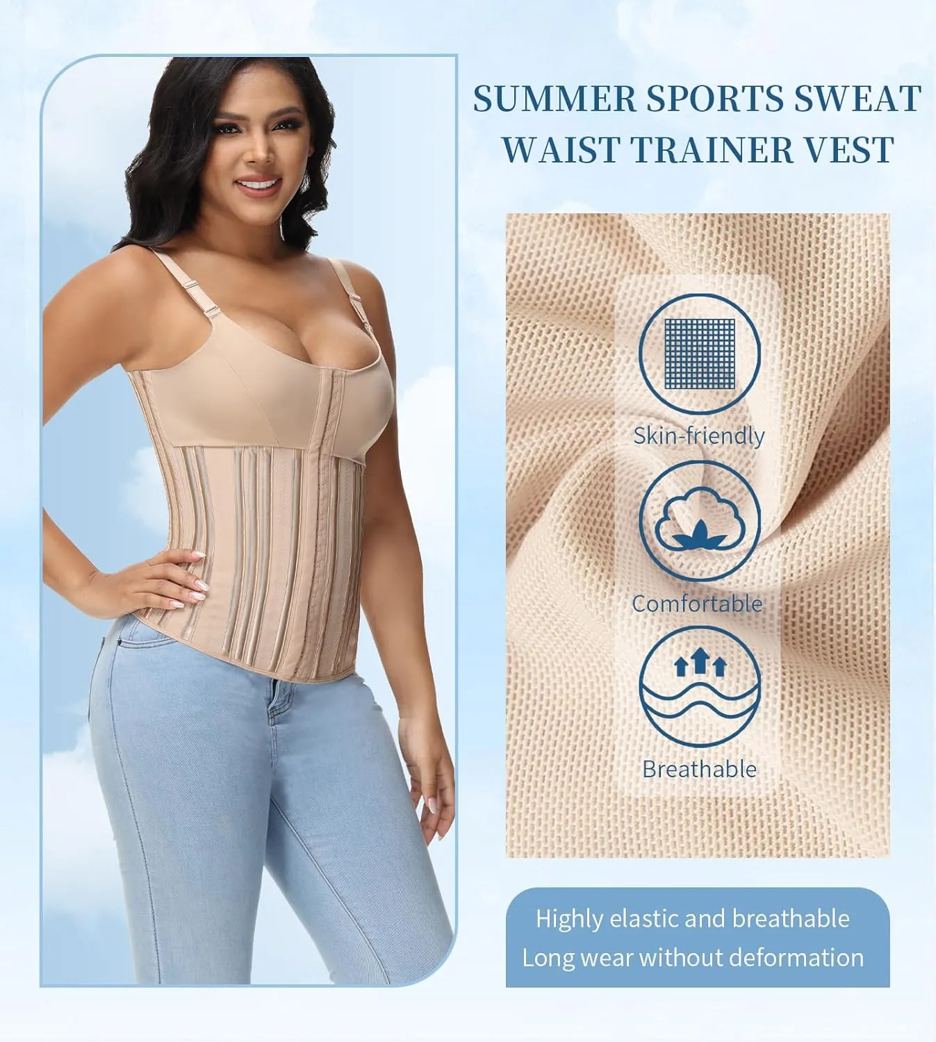 SHAPSHE Waist Trainer for Women Workout Waist Cincher Tummy Control Sweat Waist Trimmer Body Shaper Steel Bone with Bra