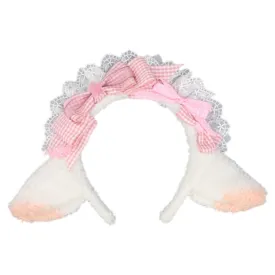 Sheep Ear Headband Pleated Lace Bowknot Shape Hair Hoop Cute Taking Photo Hair Holder Party Costume Headwear for Teens