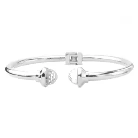 Silver Stainless Steel Open Cuff Bracelet with Crystals
