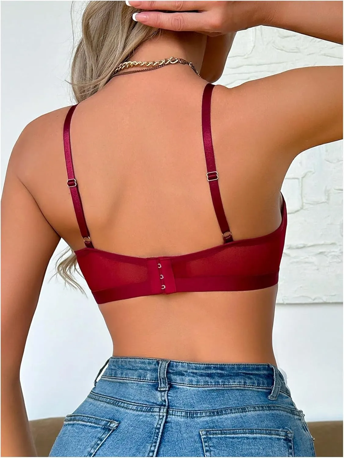 SOLY HUX Bras for Women PU Leather Bra Contrast Mesh Comfort Bralette