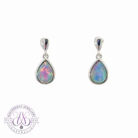 Sterling Silver dangling pear shape 8x5mm earrings Opal triplet