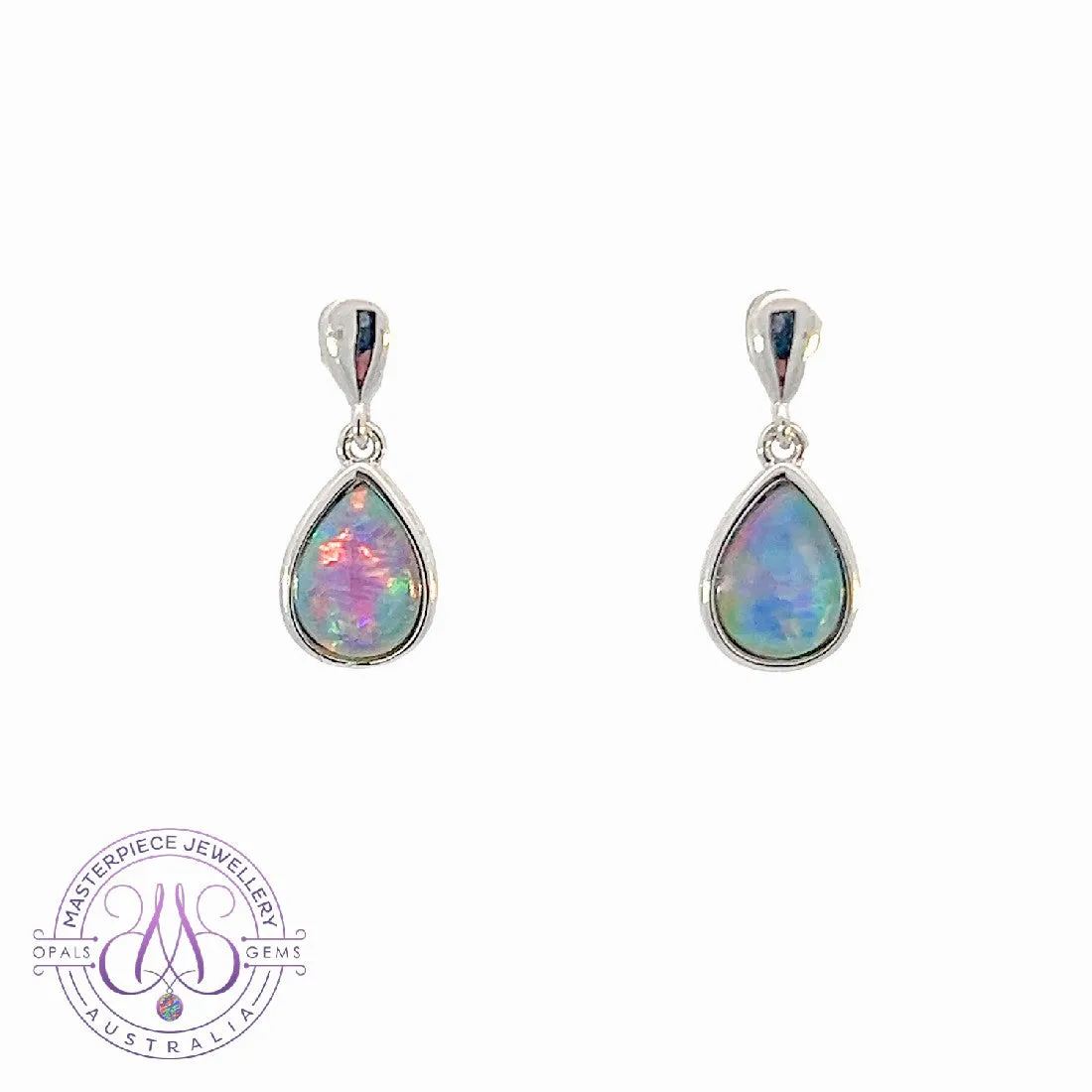 Sterling Silver dangling pear shape 8x5mm earrings Opal triplet