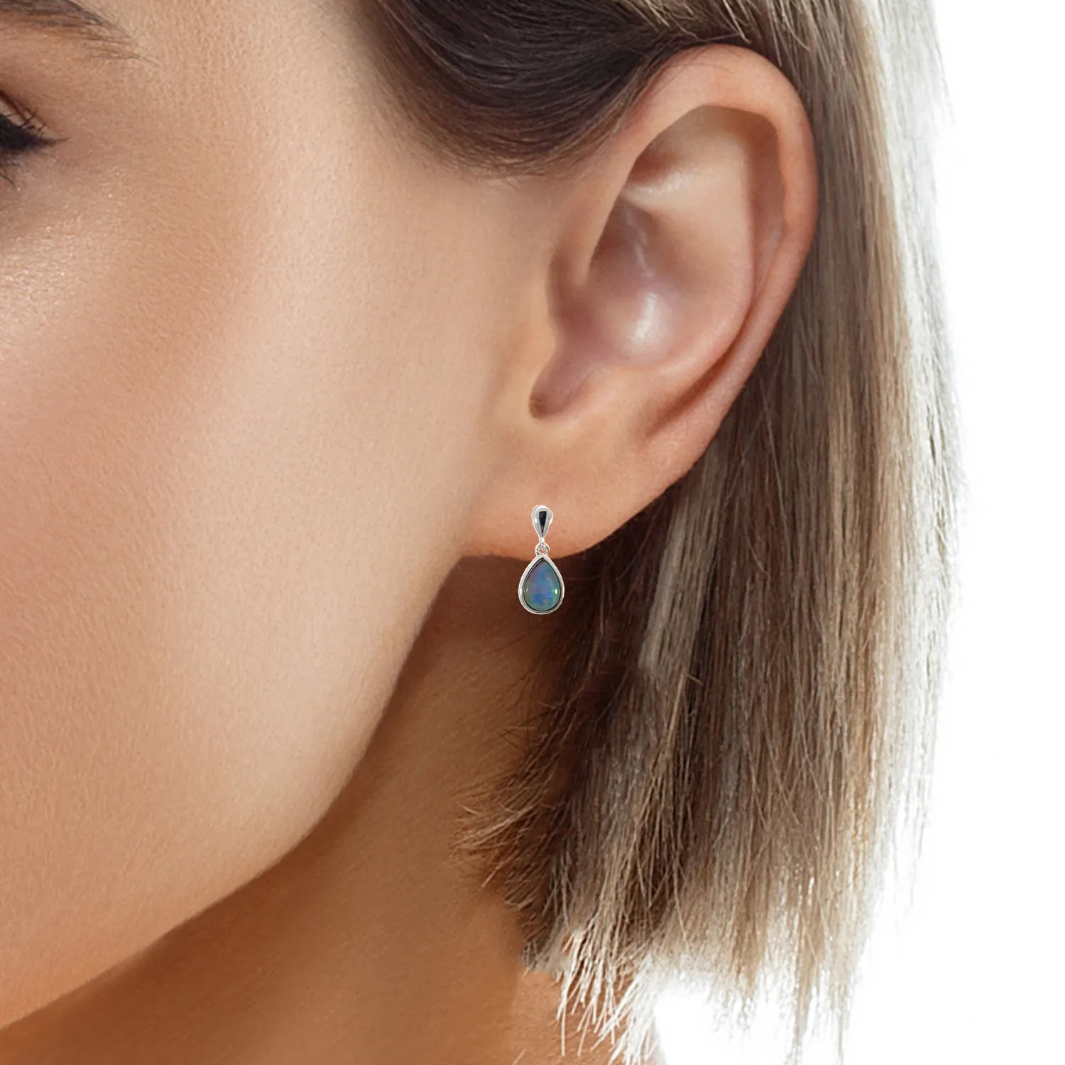 Sterling Silver dangling pear shape 8x5mm earrings Opal triplet