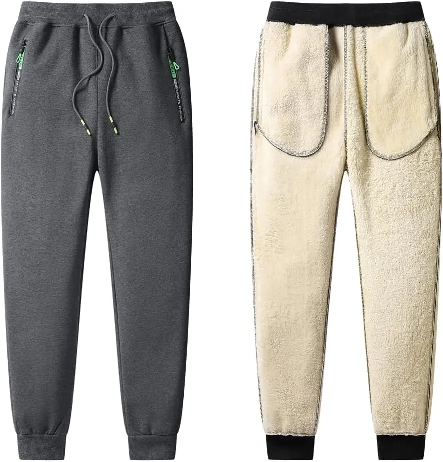 STICKON Mens Sherpa Lined Sweatpants Winter Warm Fleece Pants