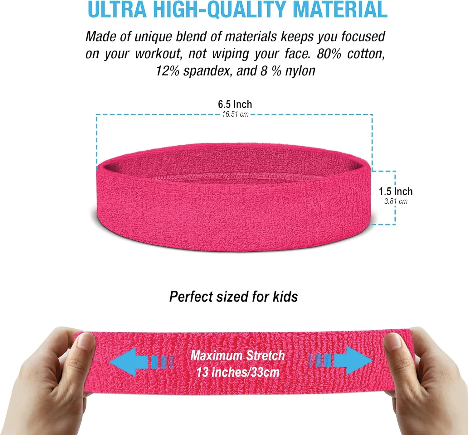 Suddora Sweatbands for Kids, Moisture Wicking 2 Wristbands and 1 Headband Set, Soft and Skin-Friendly Fabric, Moisture-Wicking Athletic Sweat Bands for Basketball, Baseball, Soccer