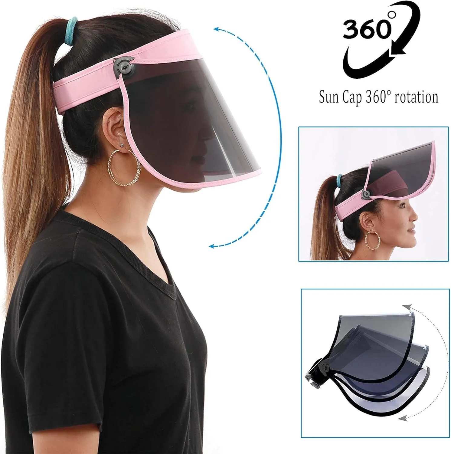 Sun Visors Hat Women Roll up Adjustable Outdoors Wide Brim Clear Visor Cap