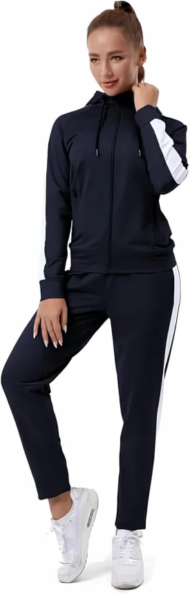 TEZO Womens Full Zip-Up Hoodie Tracksuit Set Long Sleeve Casual Jogging Suits Workout Gym 2 Piece Outfits with Pockets