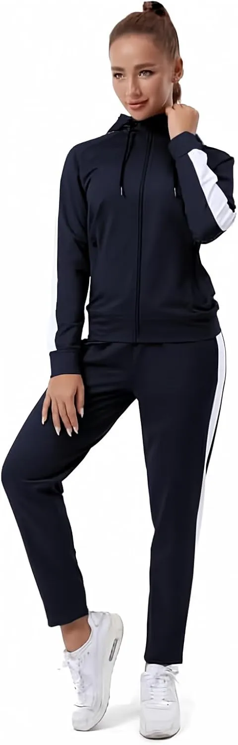 TEZO Womens Full Zip-Up Hoodie Tracksuit Set Long Sleeve Casual Jogging Suits Workout Gym 2 Piece Outfits with Pockets