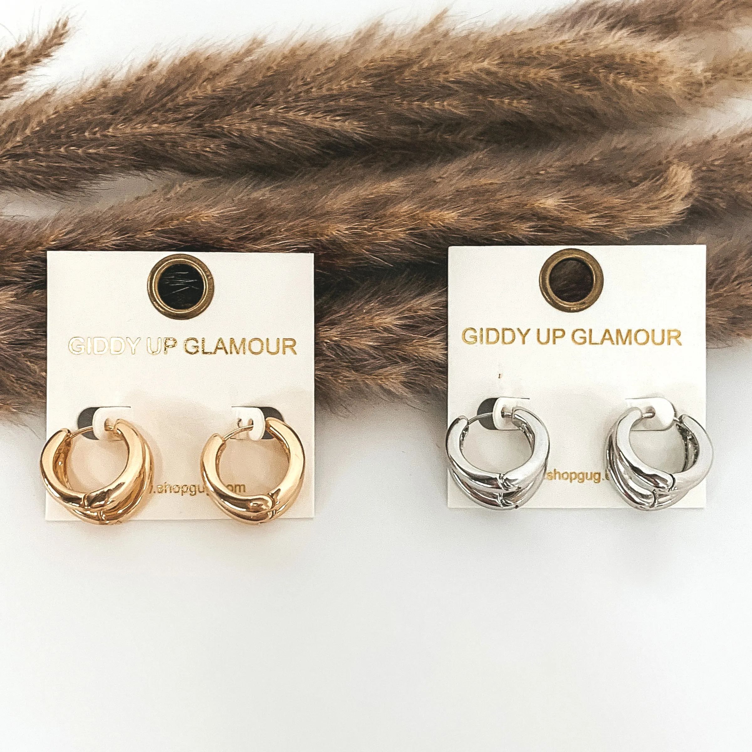 Thick Double Hoop Huggie Earrings in Gold Tone